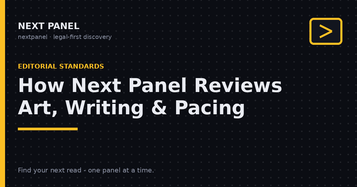 Next Panel cover card: how Next Panel reviews art, writing and pacing